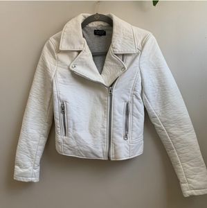 Topshop Faux Leather Biker Jacket White 4 NWOT